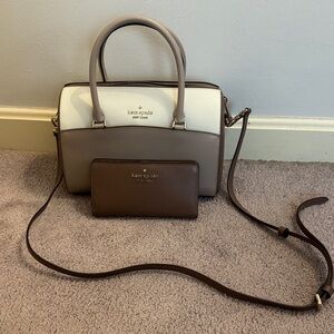Kate Spade Taupe and White Satchel Set